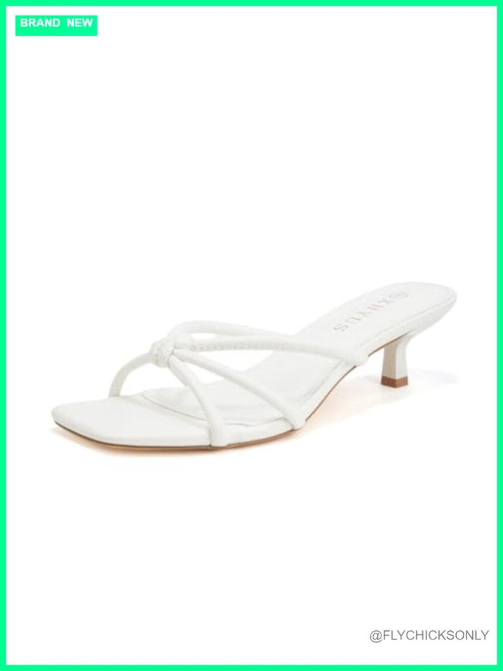 Womens Spaghetti Strap Square Open Toe Kitten Heel Mule Sandals